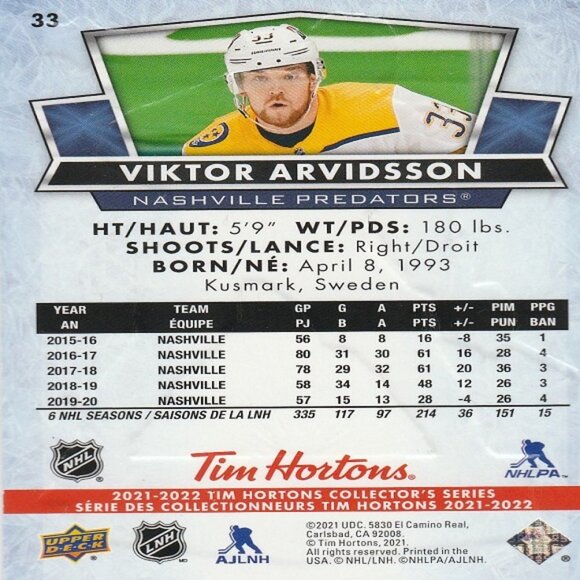 Viktor Arvidsson - 2021/2022 Tim Hortons Collector's Series - Picture 2 of 2